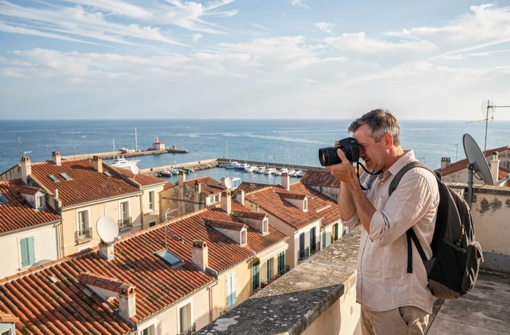 Vue panoramique sur les toits du Panier à Marseille avec le Vieux-Port en arrière-plan